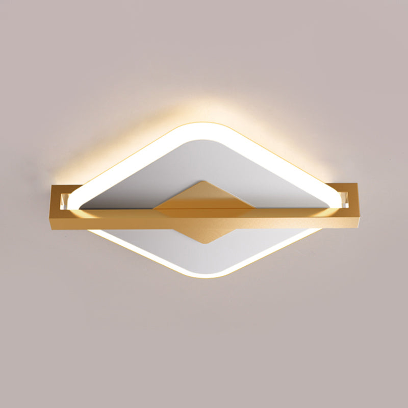 Vintage Acrylic LED Ceiling Mount Light - Black/White-Gold Rhombus Design with Frame Guard