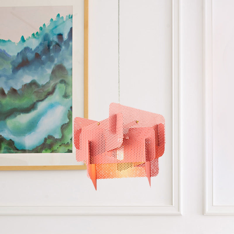 Modern Vogue Steel Mesh Pendant Light (Pink/Grey) For Dining Room - Stylish 1 Head Ceiling Drop Lamp
