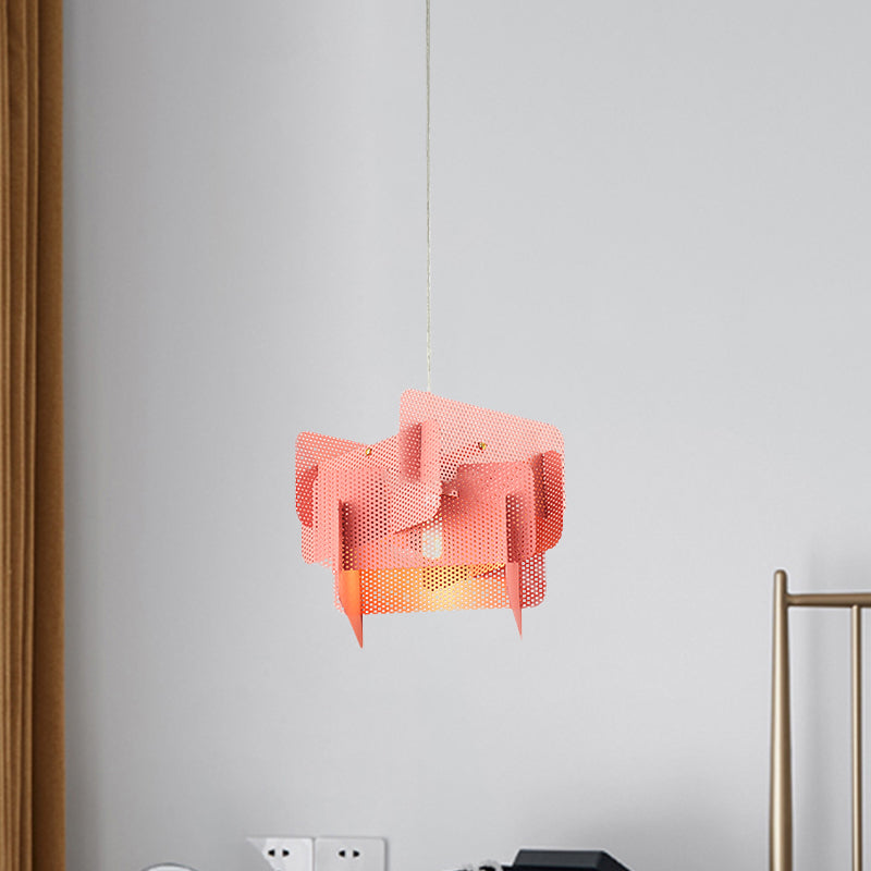 Modern Vogue Steel Mesh Pendant Light (Pink/Grey) For Dining Room - Stylish 1 Head Ceiling Drop Lamp