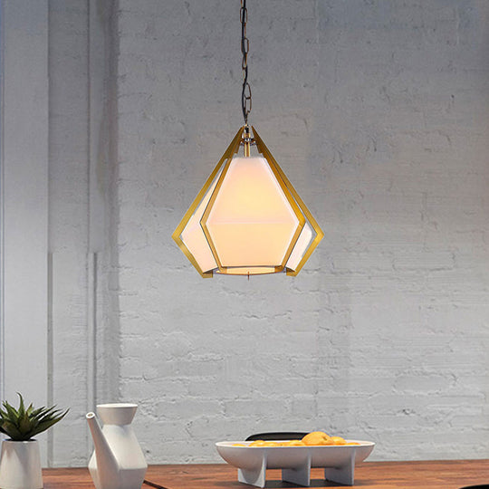 Diamond Colonial Pendant Lamp - White/Gray/Tan Glass Gold Hanging Light Fixture