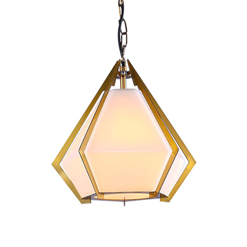Diamond Colonial Pendant Lamp - White/Gray/Tan Glass Gold Hanging Light Fixture