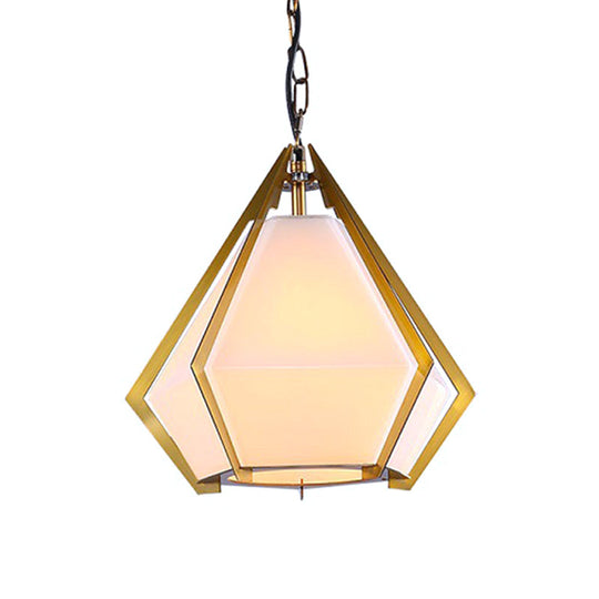 Diamond Colonial Pendant Lamp - White/Gray/Tan Glass Gold Hanging Light Fixture