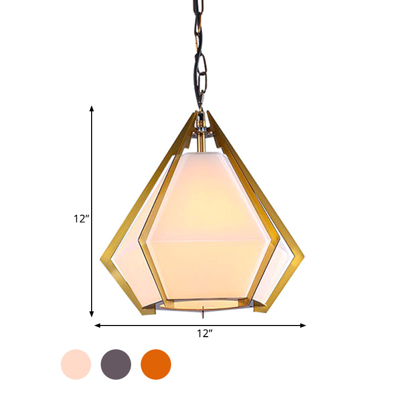 Diamond Colonial Pendant Lamp - White/Gray/Tan Glass Gold Hanging Light Fixture