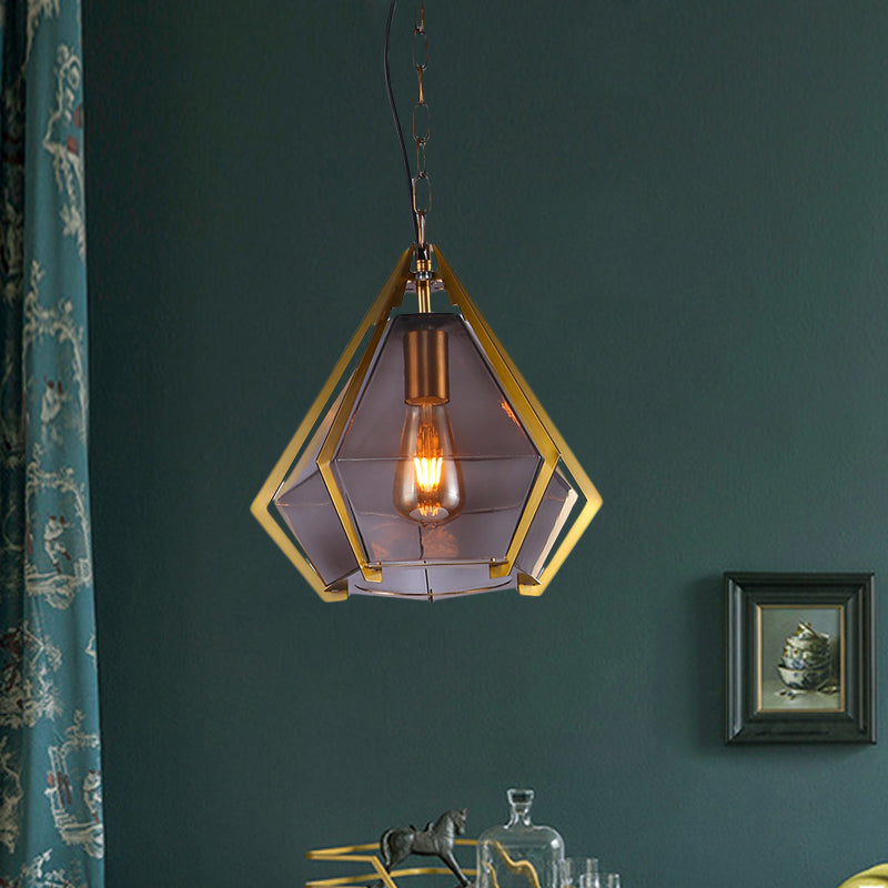 Diamond Colonial Pendant Lamp - White/Gray/Tan Glass Gold Hanging Light Fixture