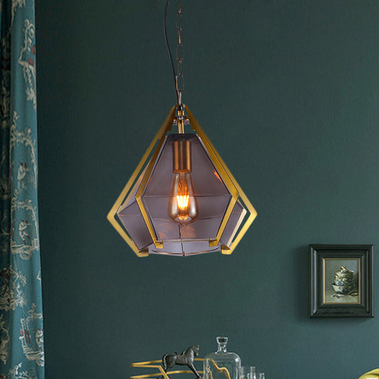 Diamond Colonial Pendant Lamp - White/Gray/Tan Glass Gold Hanging Light Fixture