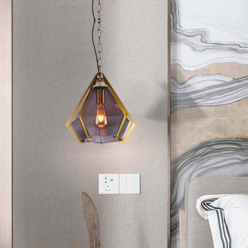 Diamond Colonial Pendant Lamp - White/Gray/Tan Glass Gold Hanging Light Fixture