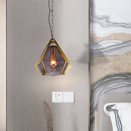 Diamond Colonial Pendant Lamp - White/Gray/Tan Glass Gold Hanging Light Fixture