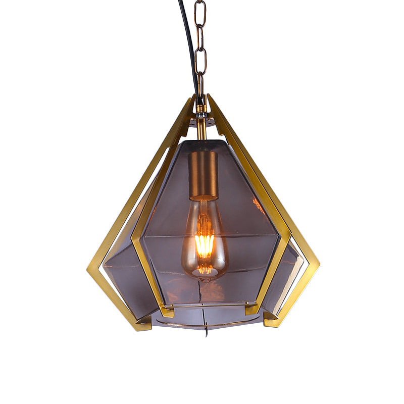 Diamond Colonial Pendant Lamp - White/Gray/Tan Glass Gold Hanging Light Fixture