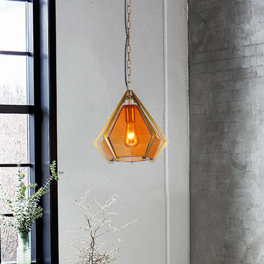 Diamond Colonial Pendant Lamp - White/Gray/Tan Glass Gold Hanging Light Fixture