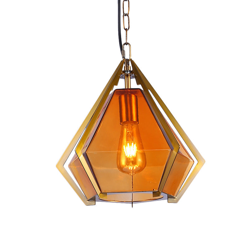 Diamond Colonial Pendant Lamp - White/Gray/Tan Glass Gold Hanging Light Fixture