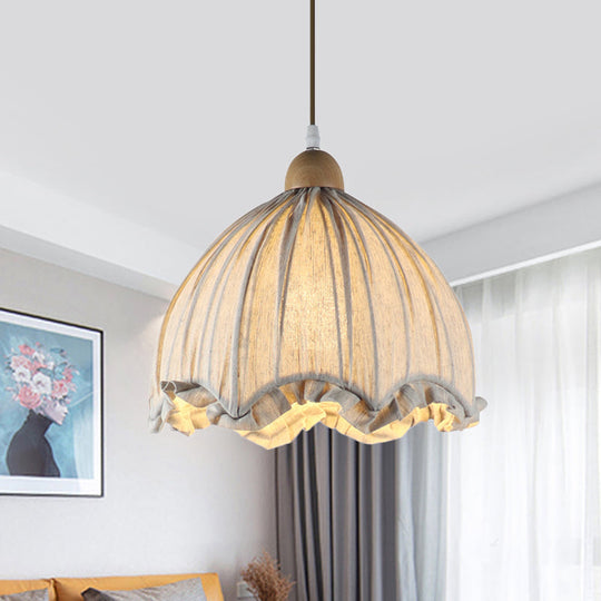 Gray Scalloped Fabric Ceiling Pendant Light Traditional Style 1 Bulb 14/16 Wide - Ideal For