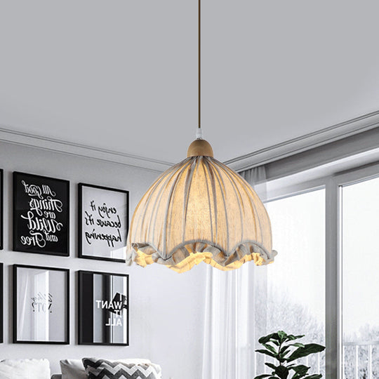 Gray Scalloped Fabric Ceiling Pendant Light Traditional Style 1 Bulb 14/16 Wide - Ideal For