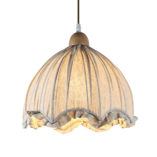 Gray Scalloped Fabric Ceiling Pendant Light Traditional Style 1 Bulb 14/16 Wide - Ideal For