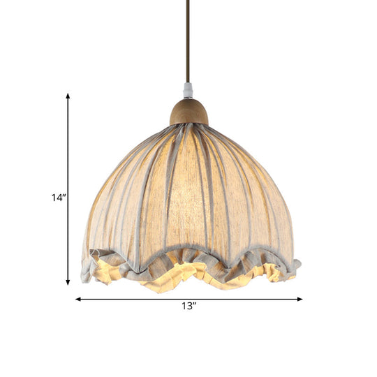 Gray Scalloped Fabric Ceiling Pendant Light Traditional Style 1 Bulb 14/16 Wide - Ideal For