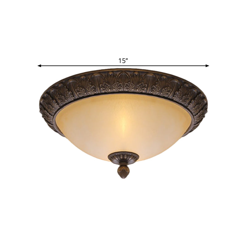 Vintage Brass LED Flush Lamp with Amber Glass for Balcony - 12.5"/15" Wide