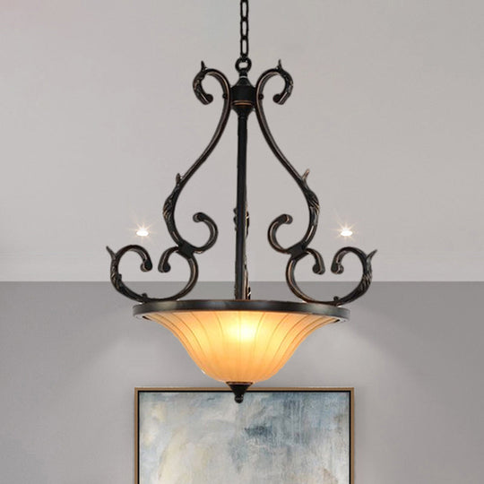 Traditional Bronze Inverted Bell Ceiling Lamp - Led Fluted Glass Pendant Lighting