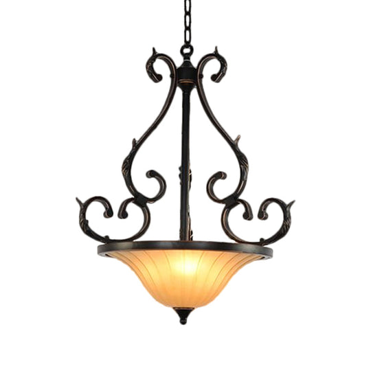 Traditional Bronze Inverted Bell Ceiling Lamp - Led Fluted Glass Pendant Lighting