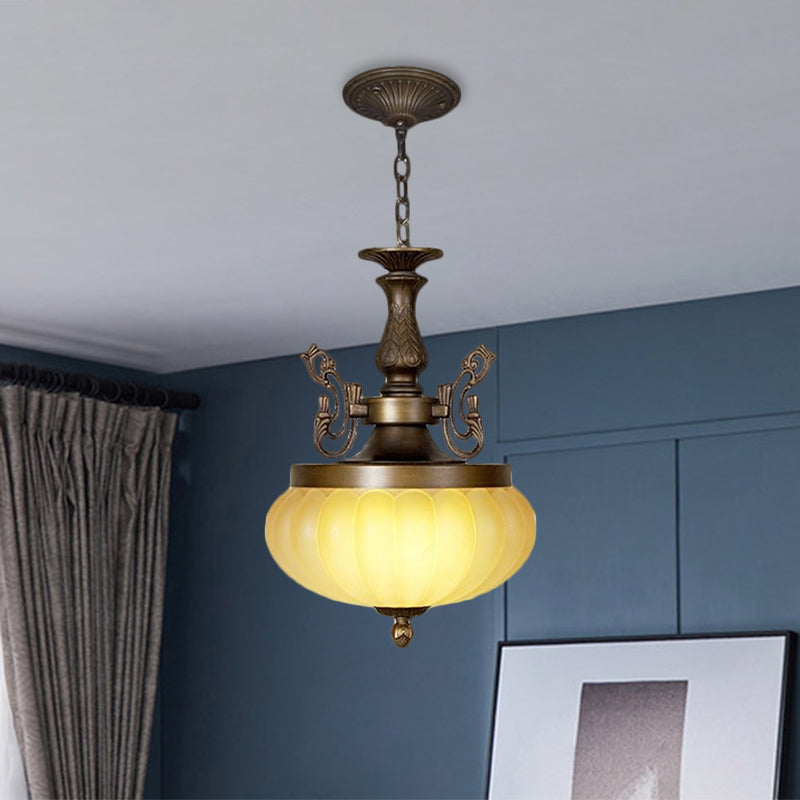 Vintage Amber Glass Ellipsoid Pendant Light With Led Down Lighting For Restaurants Brown