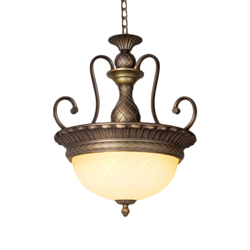 Classic Style Brass Led Pendant Light With White Glass Bowl Vase Design