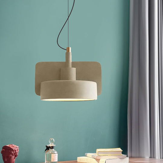 Suspension minimaliste : luminaire à bol peu profond en ciment pour 1 ampoule, parfait pour la table à manger en rouge/gris/jaune