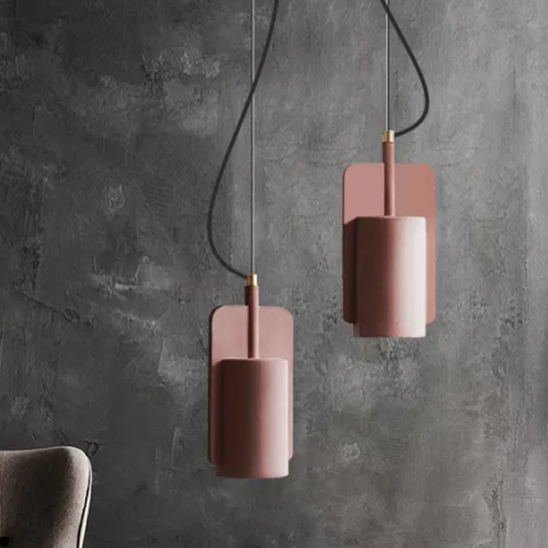 Modern Cement Drop Pendant - Factory Grey/Yellow/Red Half-Cylinder Ceiling Suspension Lamp