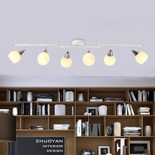 Semi Flush Industrial Black/White Iron Chandelier - Adjustable Linear Design with Dome Glass Shades - 4/6 Lights