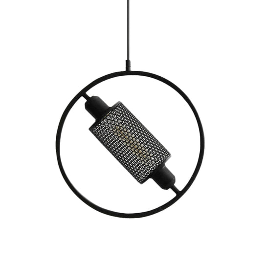 Colonial Cylinder Metal Mesh Pendant Lamp - 1 Bulb Hanging Ceiling Light (14/18) Black/Gold With
