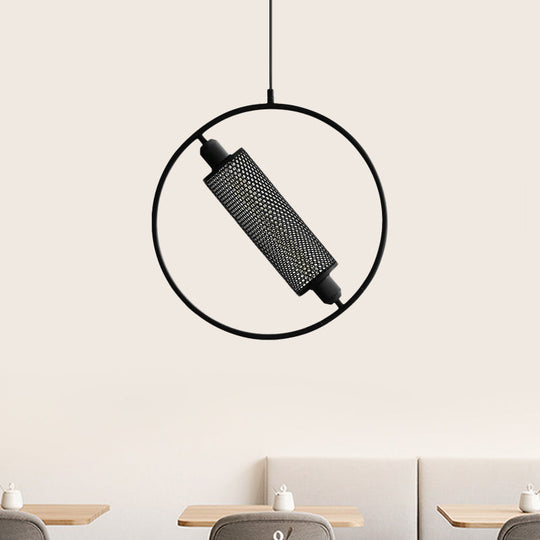 Colonial Cylinder Metal Mesh Pendant Lamp - 1 Bulb Hanging Ceiling Light (14/18) Black/Gold With