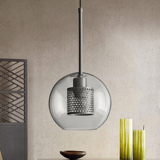 Cylindrical Colonial Metal Mesh Bedroom Pendant Light With Clear Glass Shade Bronze/Silver Gray