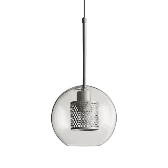 Cylindrical Colonial Metal Mesh Bedroom Pendant Light With Clear Glass Shade Bronze/Silver Gray