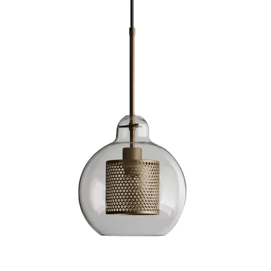 Clear Glass Globe Pendant Colonial 1 Head Restaurant Down Lighting - Bronze/Silver Gray With Metal