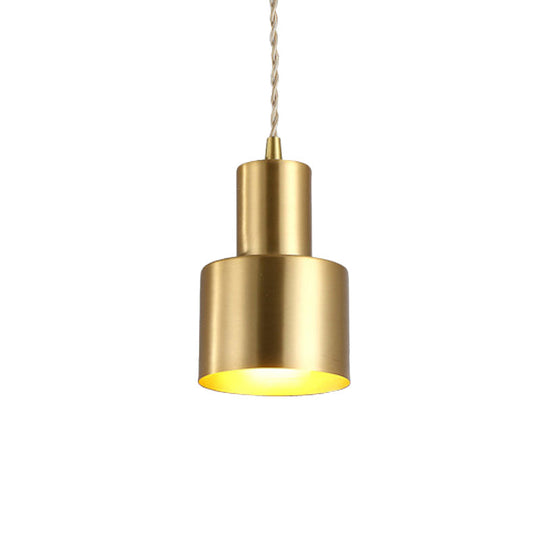 Gold Colonial Cylinder Pendant Light - 1 Bulb Iron Ceiling Lamp For Bedroom