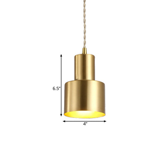 Gold Colonial Cylinder Pendant Light - 1 Bulb Iron Ceiling Lamp For Bedroom