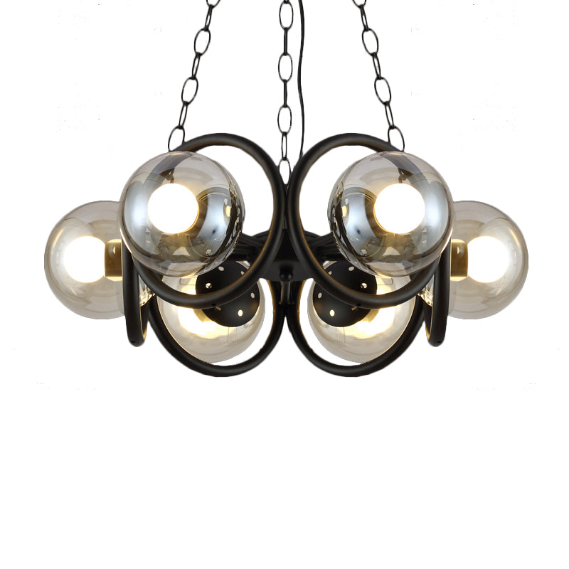 Industrial Black Chandelier Light With Clear Glass 6/8 Bulbs And Round Cage Stylish Global Pendant