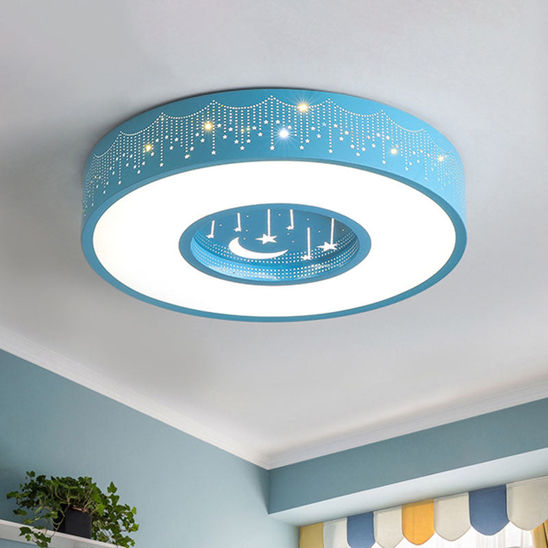 Kids LED Flush Mount Ceiling Light with Moon and Star Pattern in Pink/Blue, 16"/19.5" Width