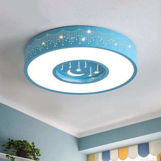 Kids LED Flush Mount Ceiling Light with Moon and Star Pattern in Pink/Blue, 16"/19.5" Width