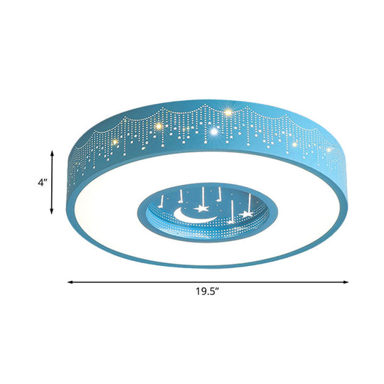 Kids LED Flush Mount Ceiling Light with Moon and Star Pattern in Pink/Blue, 16"/19.5" Width