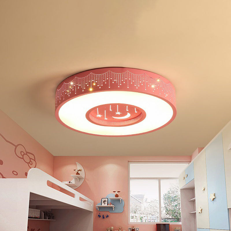 Kids Led Flush Mount Ceiling Light With Moon And Star Pattern In Pink/Blue 16/19.5 Width