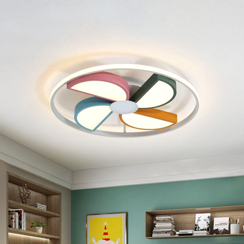 Macaroon LED White Flush Mount Ceiling Light for Bedroom, Acrylic Windmill Design, 16.5"/20.5" Width