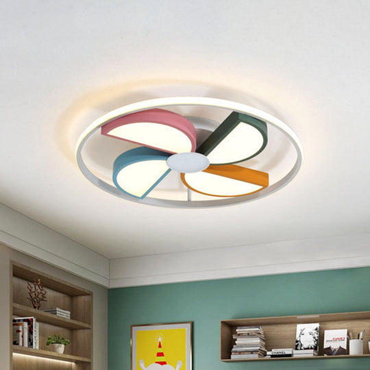 Macaroon LED White Flush Mount Ceiling Light for Bedroom, Acrylic Windmill Design, 16.5"/20.5" Width