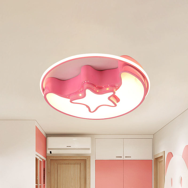 Nordic LED Ceiling Fixture with Moon and Star Flush Mount Spotlight: White/Pink/Blue, Acrylic Shade, 3 Color Light