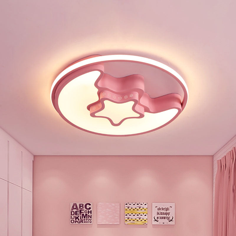 Nordic LED Ceiling Fixture with Moon and Star Flush Mount Spotlight: White/Pink/Blue, Acrylic Shade, 3 Color Light