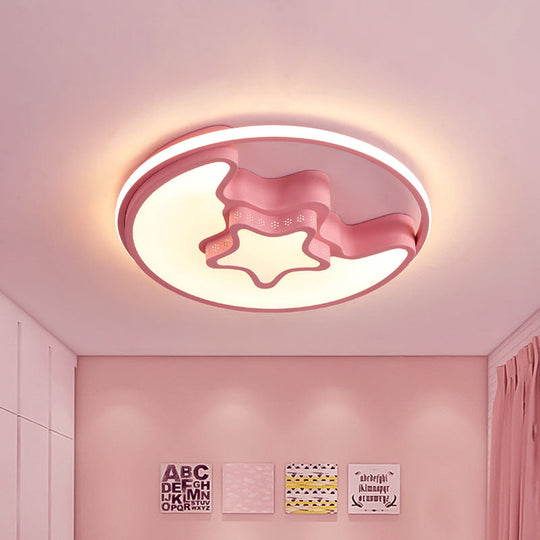 Nordic LED Ceiling Fixture with Moon and Star Flush Mount Spotlight: White/Pink/Blue, Acrylic Shade, 3 Color Light