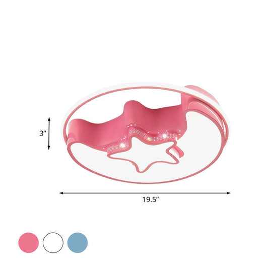 Nordic LED Ceiling Fixture with Moon and Star Flush Mount Spotlight: White/Pink/Blue, Acrylic Shade, 3 Color Light