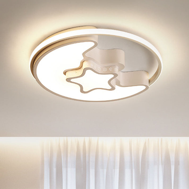 Nordic LED Ceiling Fixture with Moon and Star Flush Mount Spotlight: White/Pink/Blue, Acrylic Shade, 3 Color Light