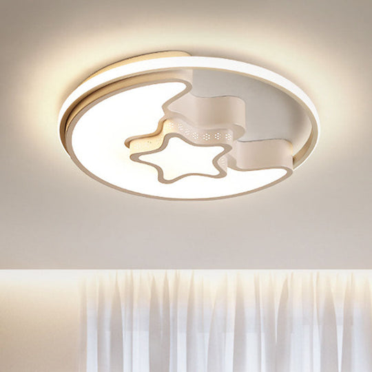 Nordic LED Ceiling Fixture with Moon and Star Flush Mount Spotlight: White/Pink/Blue, Acrylic Shade, 3 Color Light
