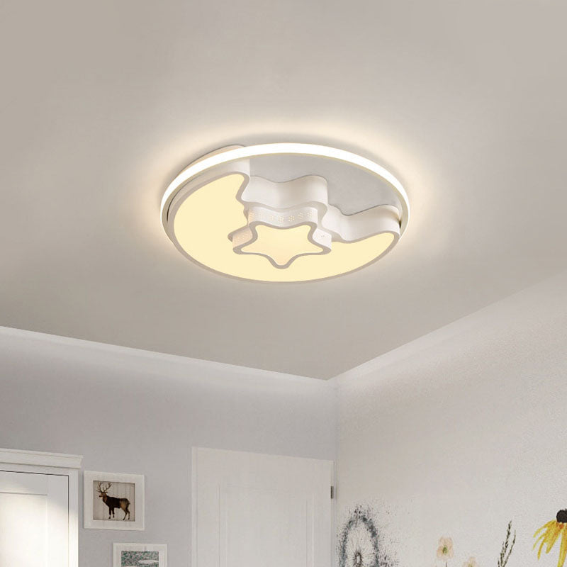 Nordic LED Ceiling Fixture with Moon and Star Flush Mount Spotlight: White/Pink/Blue, Acrylic Shade, 3 Color Light