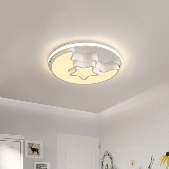 Nordic LED Ceiling Fixture with Moon and Star Flush Mount Spotlight: White/Pink/Blue, Acrylic Shade, 3 Color Light