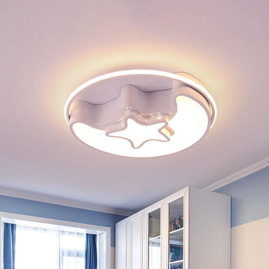 Nordic LED Ceiling Fixture with Moon and Star Flush Mount Spotlight: White/Pink/Blue, Acrylic Shade, 3 Color Light