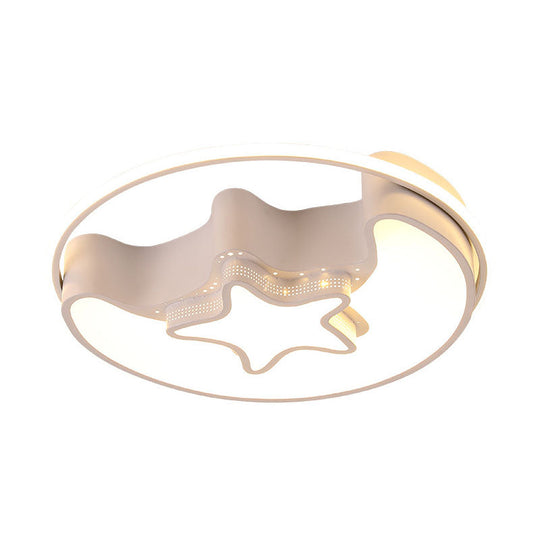 Nordic LED Ceiling Fixture with Moon and Star Flush Mount Spotlight: White/Pink/Blue, Acrylic Shade, 3 Color Light